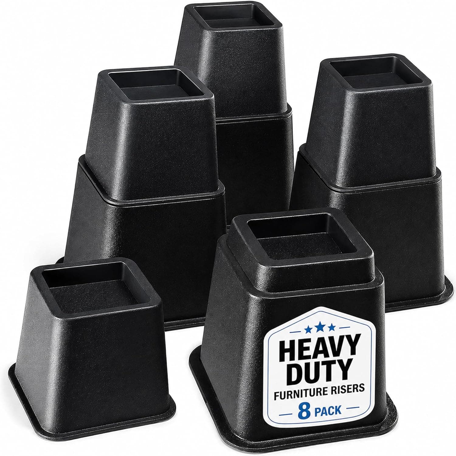 Home It Adjustable Bed Risers, Elevation in 3, 5 or 8 Inch, Heavy Duty Stackable, Supports 1300 lbs, 4 Pack