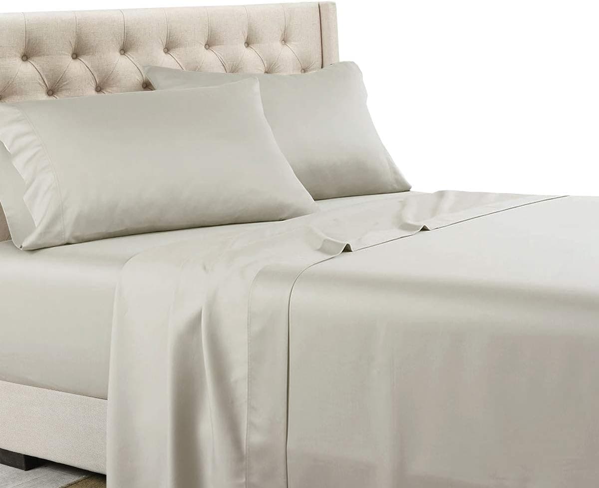 Royal Tradition Solid 600 Thread Count, 100-Percent Cotton California King Bed Sheets Set (Linen), Breathable, Deep Pocket, 4 Piece