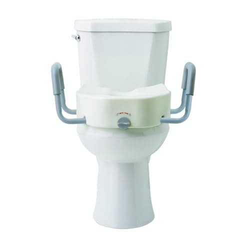 Medline 5" Elongated Raised Locking Toilet Seat, 400 lb Capacity | Toilet Riser with Removable Padded Arms, Fits Most Elongated Toilets, No Lid, Medical Seat For Adults and Elderly