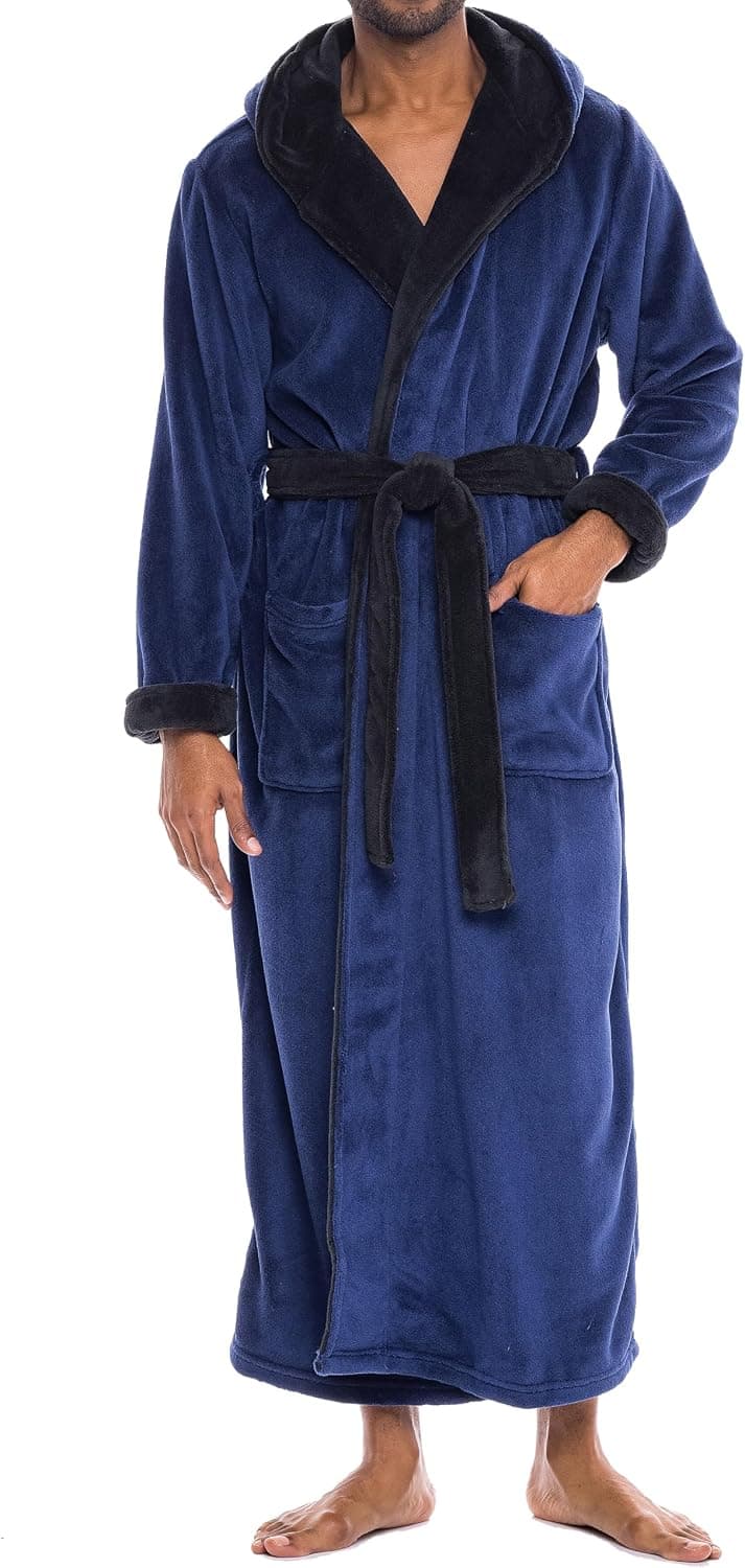 Alexander Del Rossa Men's Robe with Hood, Plush Fleece Hooded Big and Tall Bathrobe