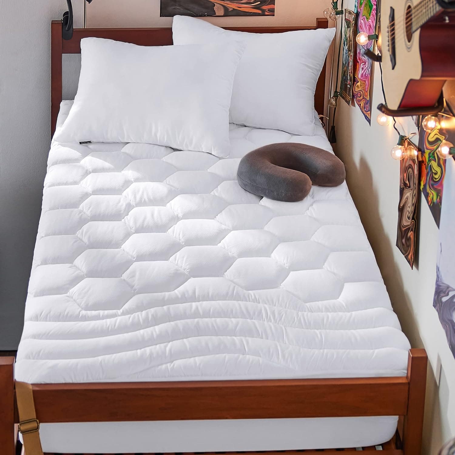 Bedsure Twin XL Mattress Pad - Quilted Fitted Topper 8-21in Deep Pocket, White 39x80