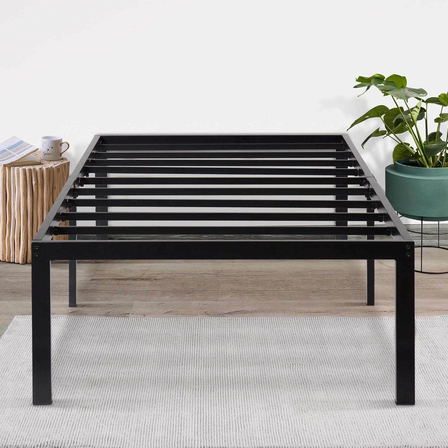 SLEEPLACE 18 Inch High Profile Heavy Duty Steel Slat Mattress Foundation Bed Frame, Twin