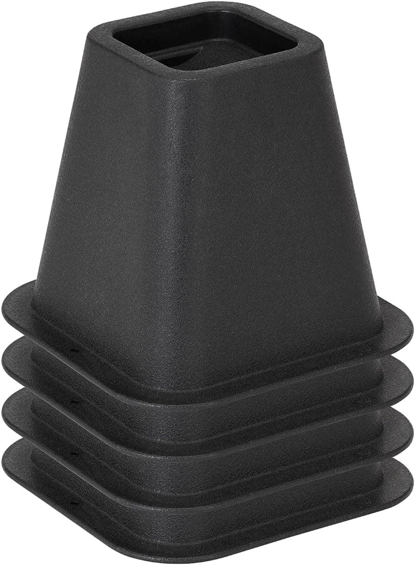 Simplify 6 Inch Bed Riser, Pack of 4, Bed & Furniture Lifter with Wheel Grooves, Under-Bed Storage, Black