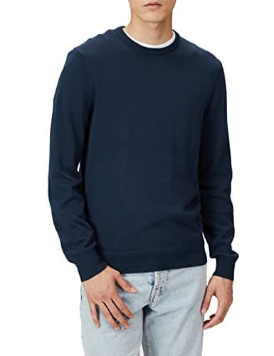 Amazon Essentials Men's Cable Knit Long-Sleeve Crewneck Sweater, 100% Cotton, Big & Tall Options Available, Navy, X-Large
