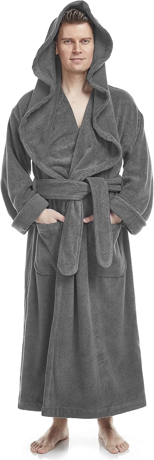 Arus Men's Big & Tall Long Monk Robe Hooded Full Length Turkish Cotton Bathrobe