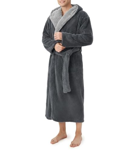 DAVID ARCHY Men's Soft Plush Fleece Robe Full Length Hooded Long Bathrobe for Men with Hood (XL, Dark Grey)