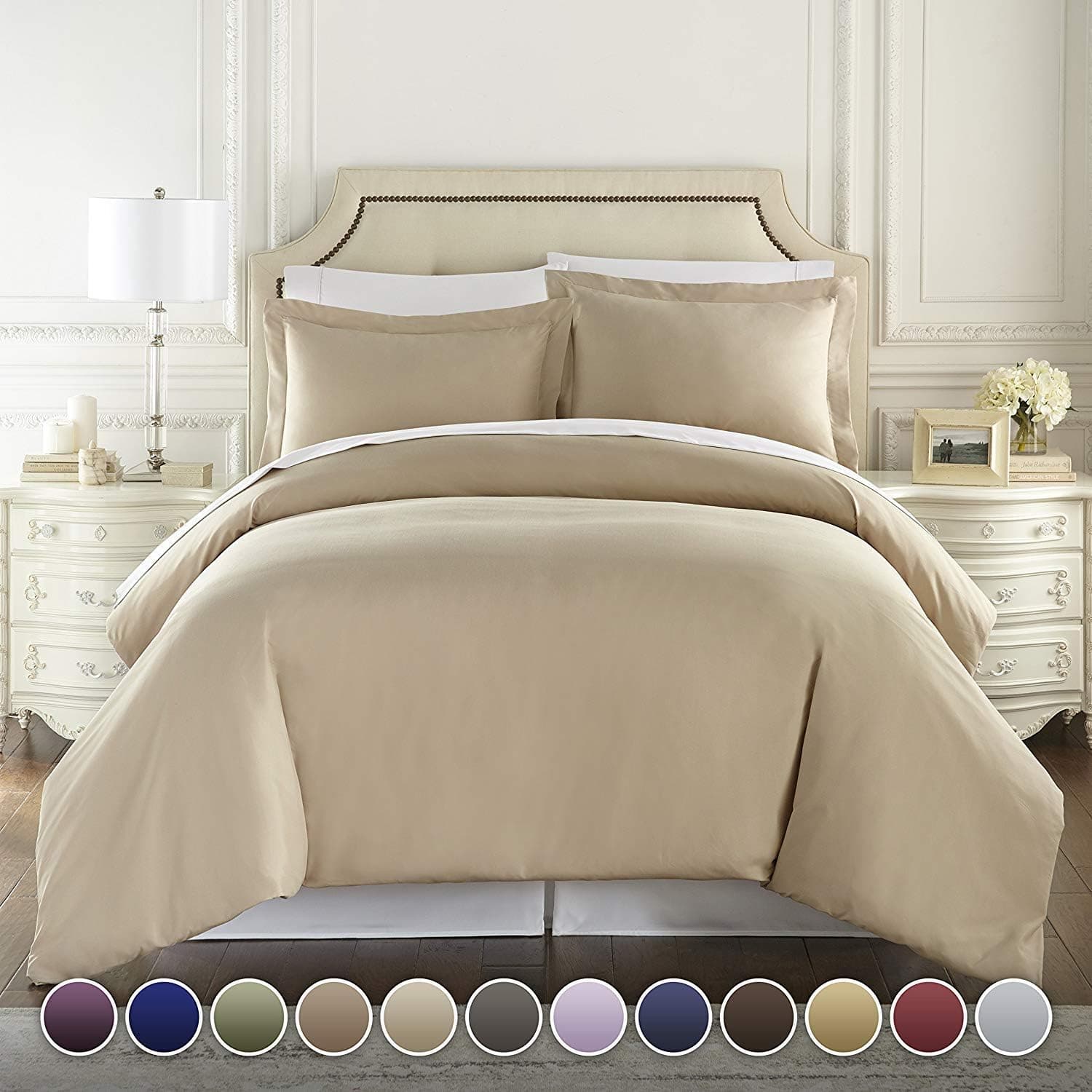 Super King 108x98 Duvet Cover Set 100% Cotton with Zipper Closer, Luxury Taupe 700 TC - 3 Pc Duvet Cover Set, Hypoallergenic