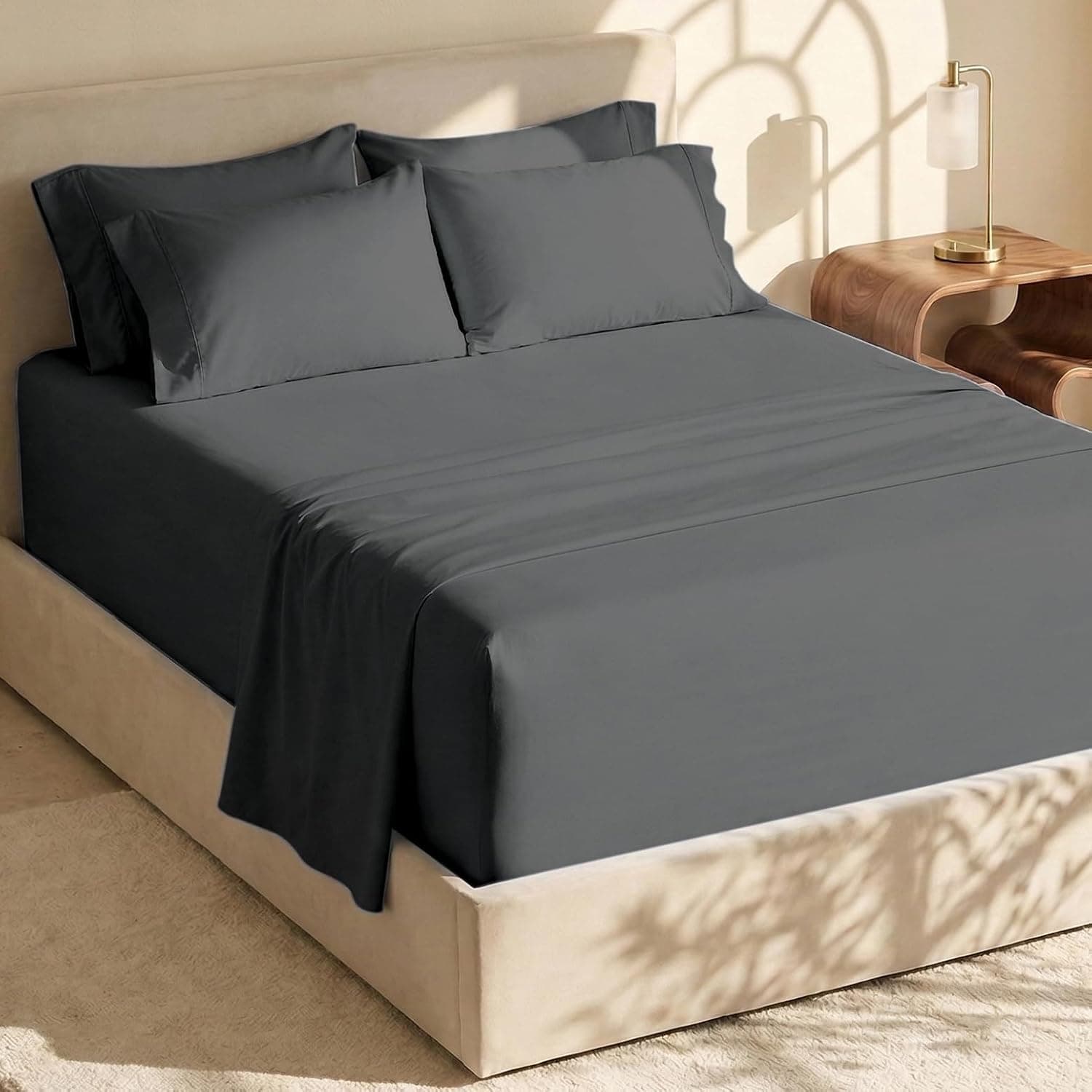 Hearth & Harbor Extra Deep Pocket King Sheet Set - Fits 18-24in, 6 Piece, Grey