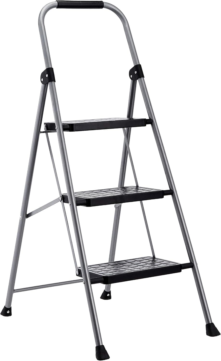 Amazon Basics Folding Step Stool - 3-Step, Steel, 200-Pound Capacity, Grey