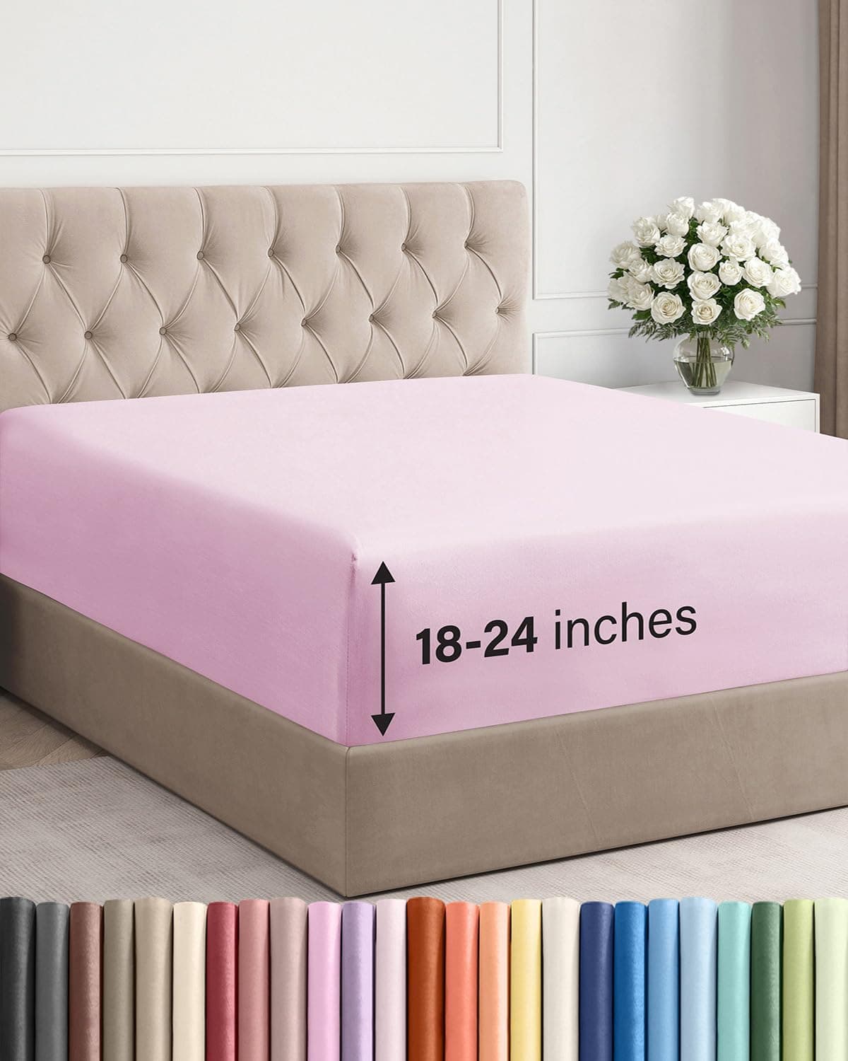 Extra Deep King Fitted Sheet - Fits 18"-24" Mattress, Light Pink