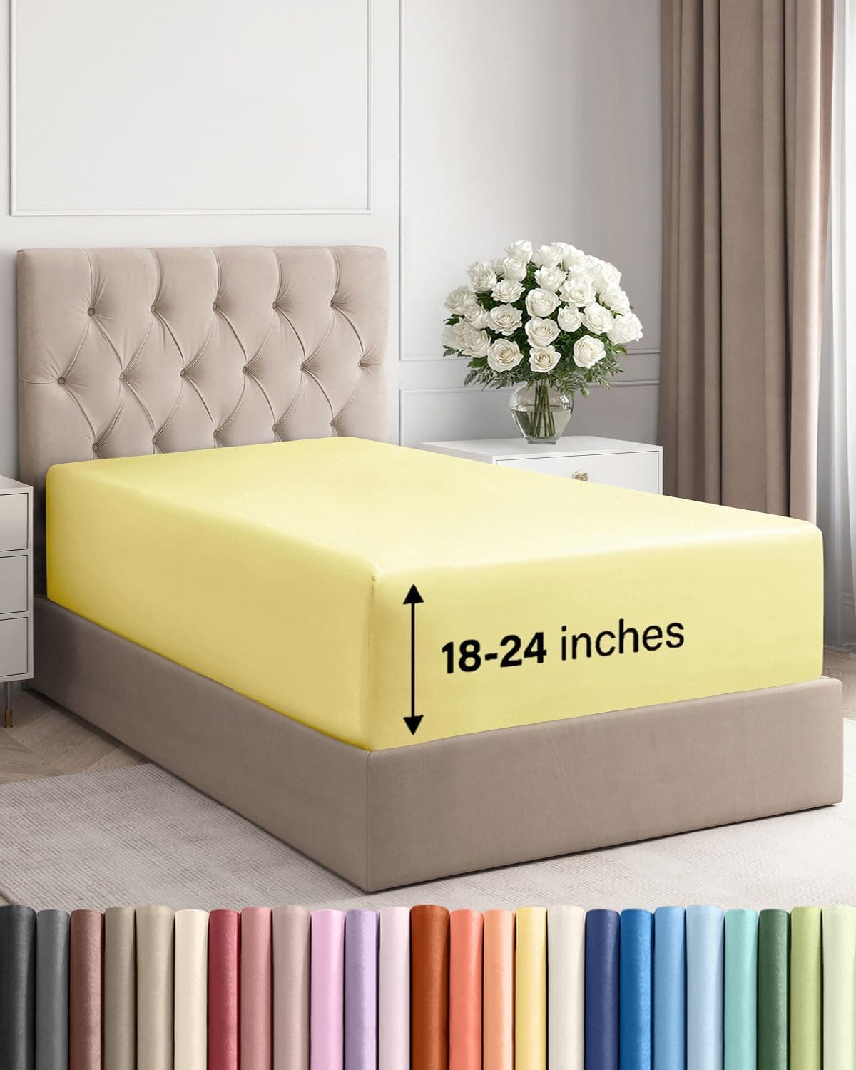 Extra Deep Split King Fitted Sheet - Fits 18"-24" Mattress, Yellow