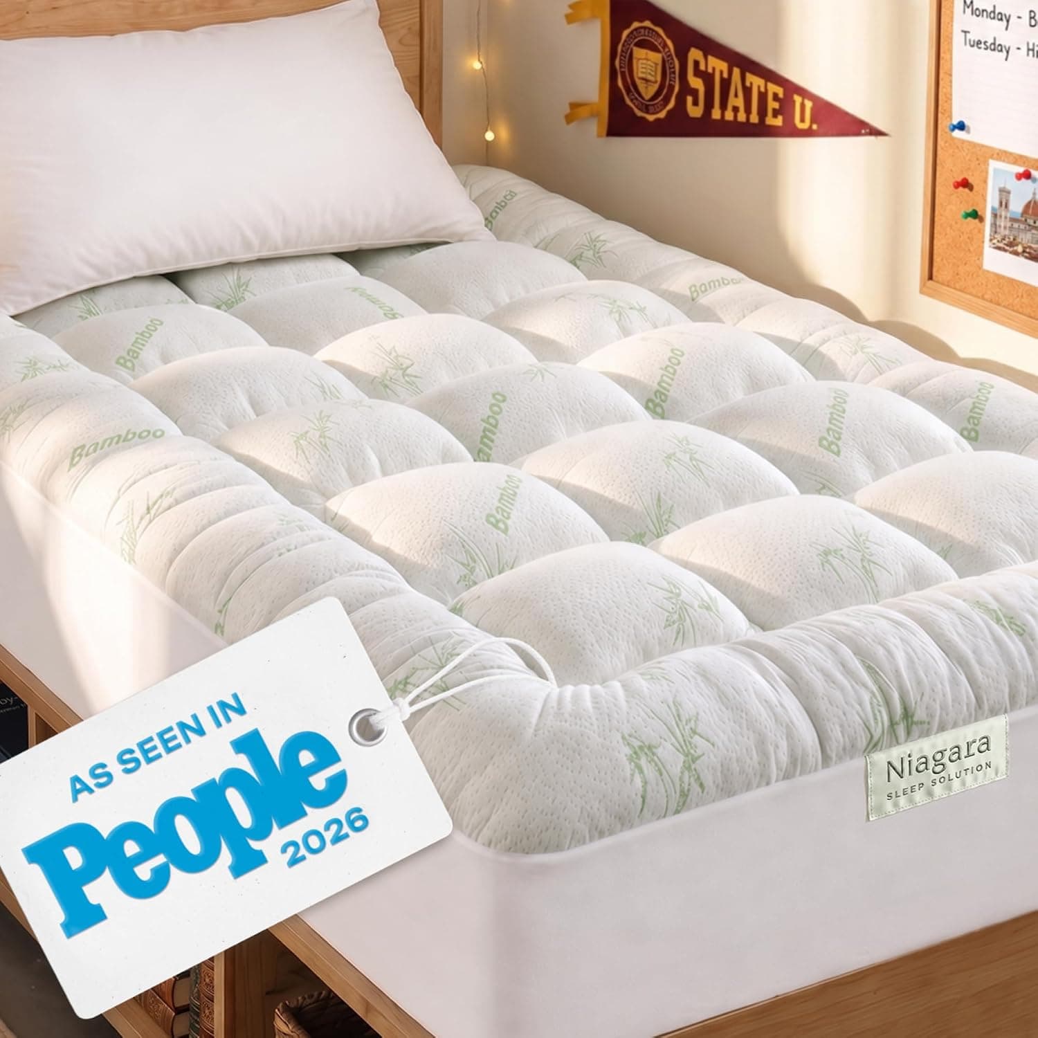 Niagara Sleep Solution Ultra Soft Twin XL Mattress Topper - Bamboo Pillow Top, Green