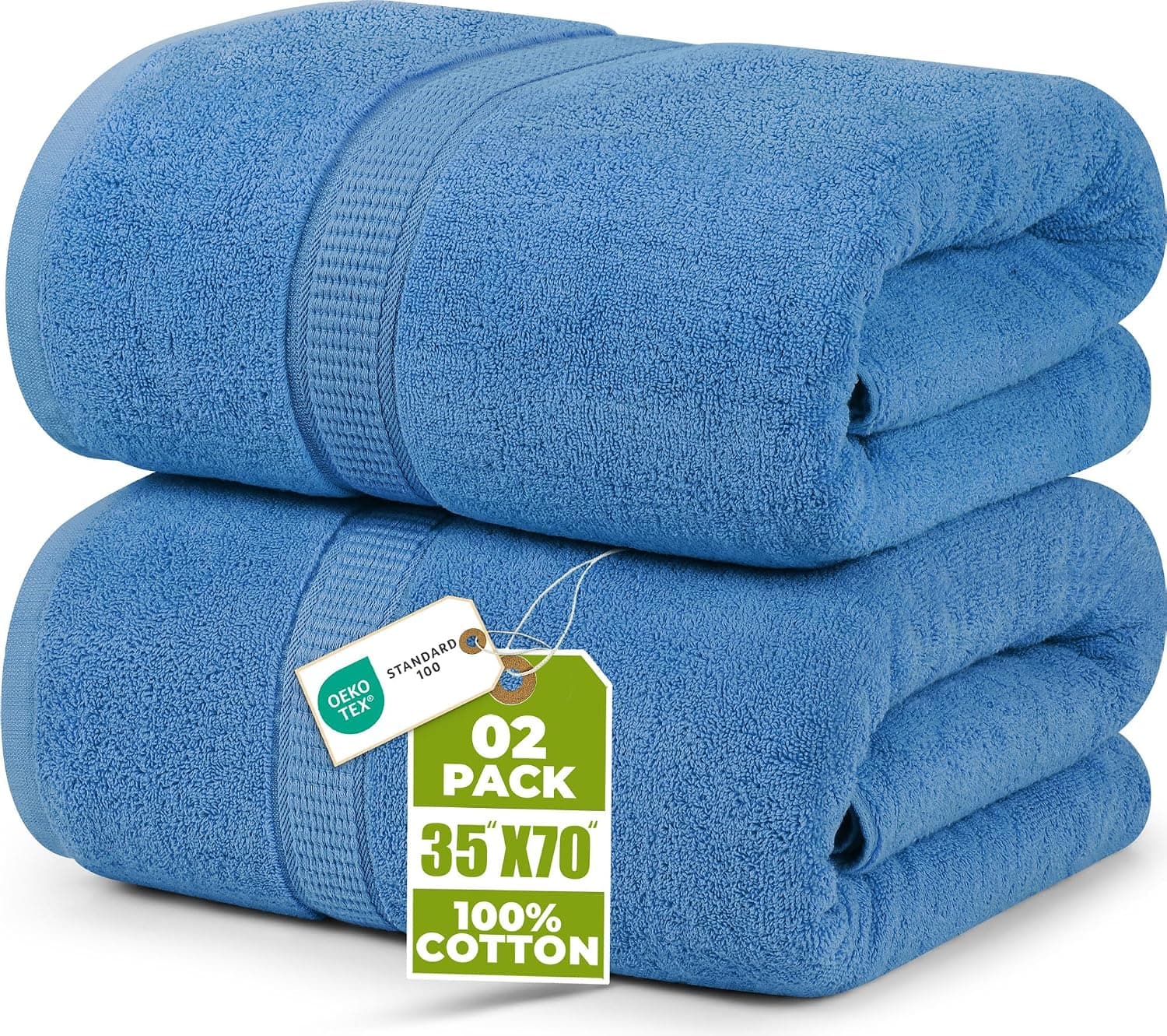 Utopia Towels Luxurious Jumbo Bath Sheet 2 Piece 600 GSM 35 by 70 Inches Electric Blue