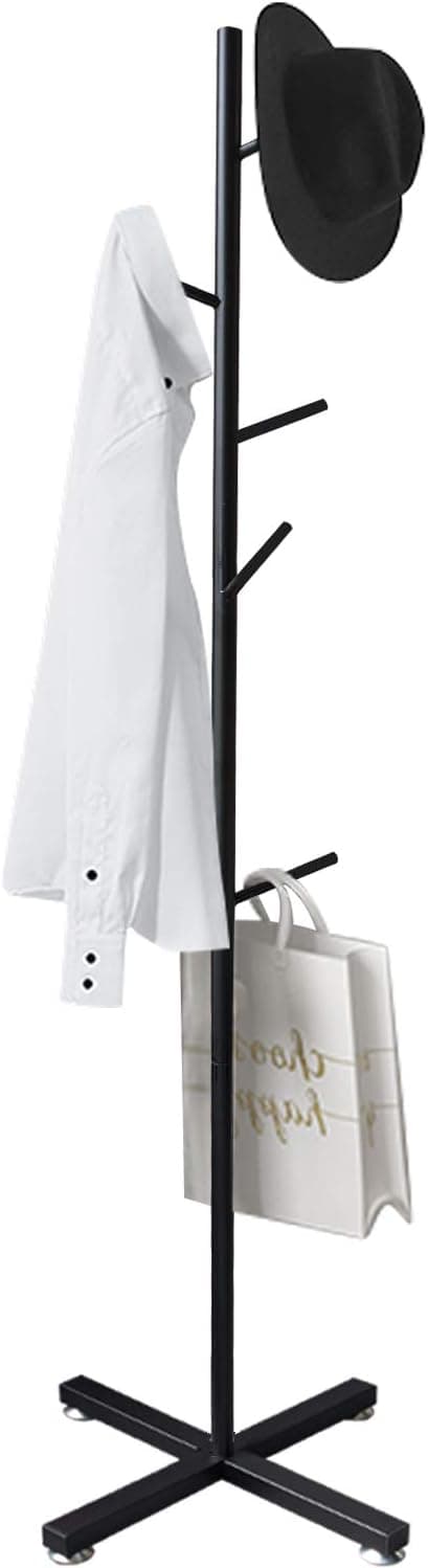 Jolitac Modern Metal Coat Rack Black Free Standing 7 Hooks Hall Tree in Corner, Entryway Organizer