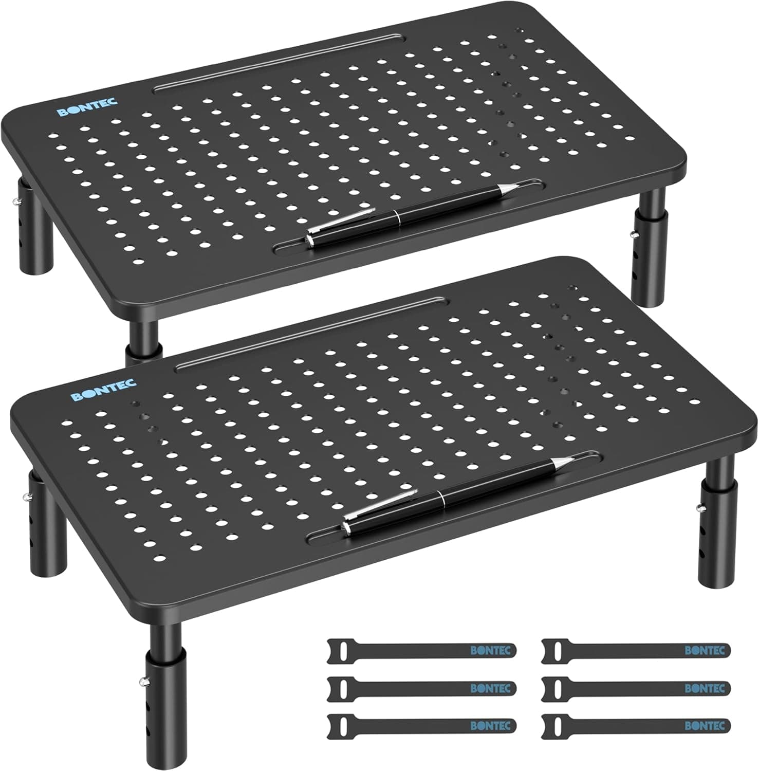 BONTEC Monitor Stand for Desk 2 Pack, 3-Level Height Adjustable Metal Monitor Riser