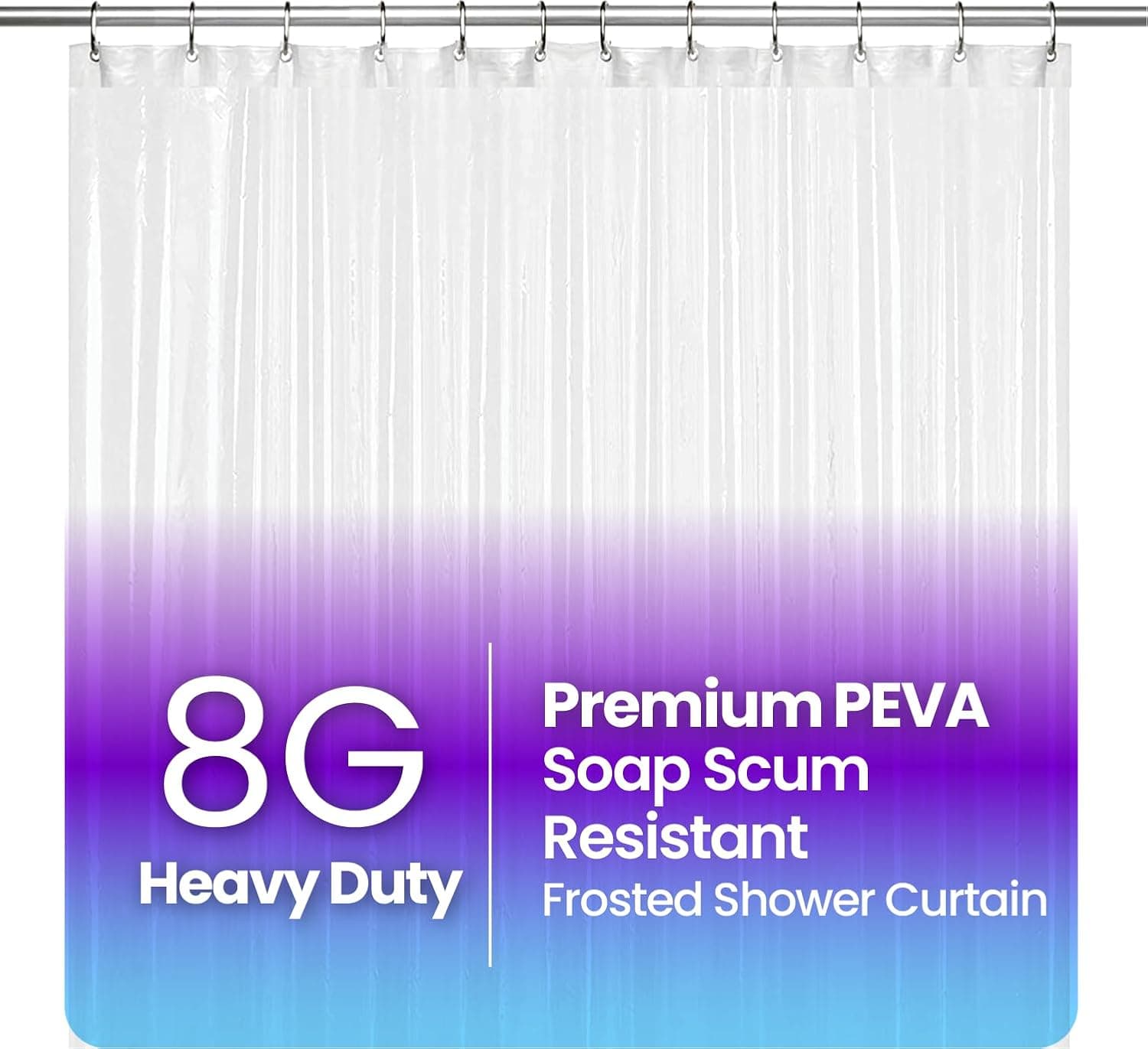 LiBa Shower Curtain PEVA 8G, 72x84 Inch Waterproof Frosted, Non-toxic Shower Liner, Rust-proof Grommets, Weigh