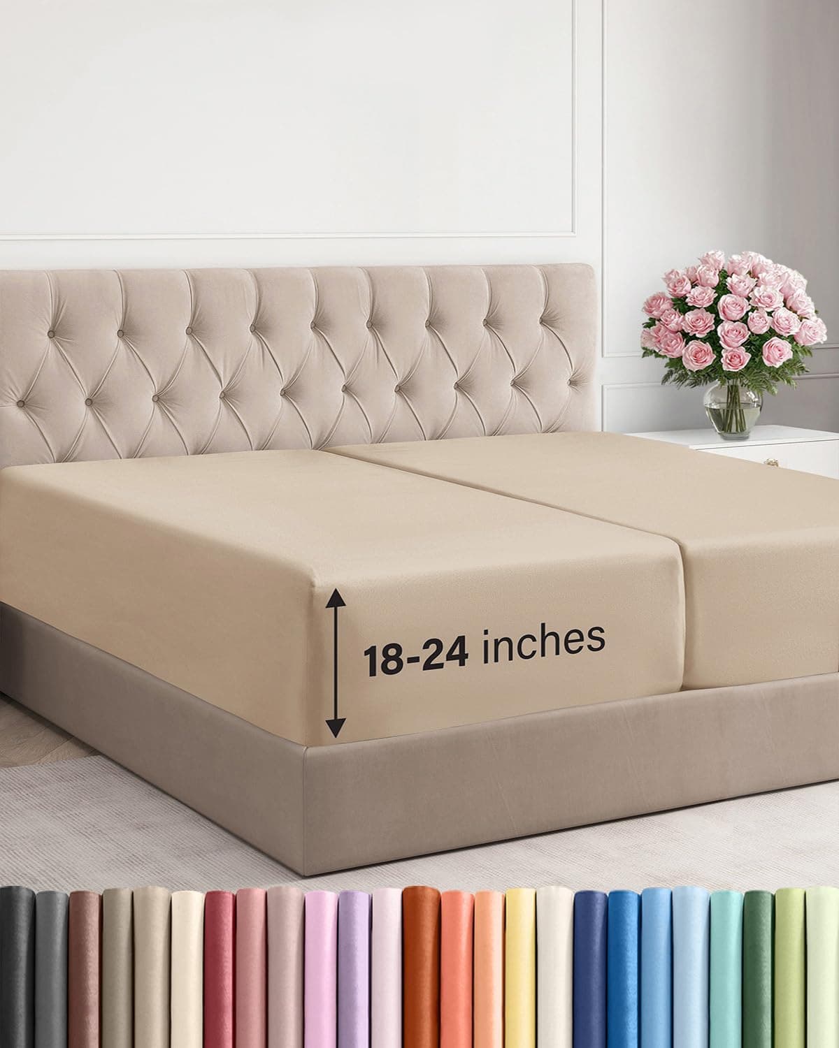Extra Deep Split King Fitted Sheet - Fits 18"-24" Mattress, Cream