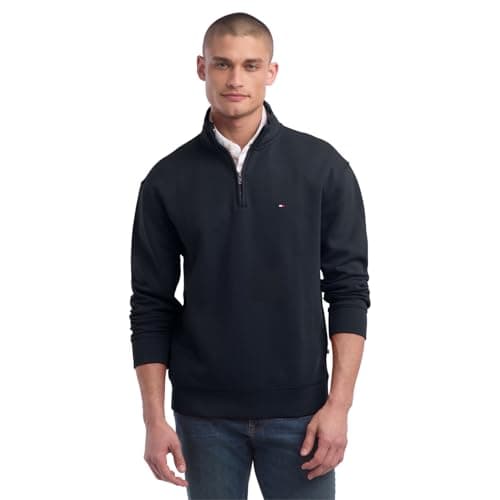 Tommy Hilfiger Men's Big and Tall 1/4 Zip Pullover Sweater Jet Black