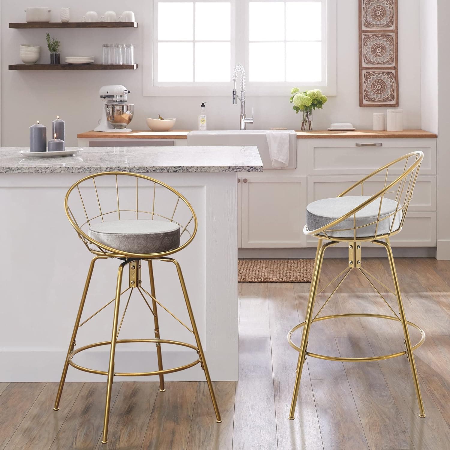 ALISH Swivel Counter Height Bar Stools with Back, Set of 2, 30 inch