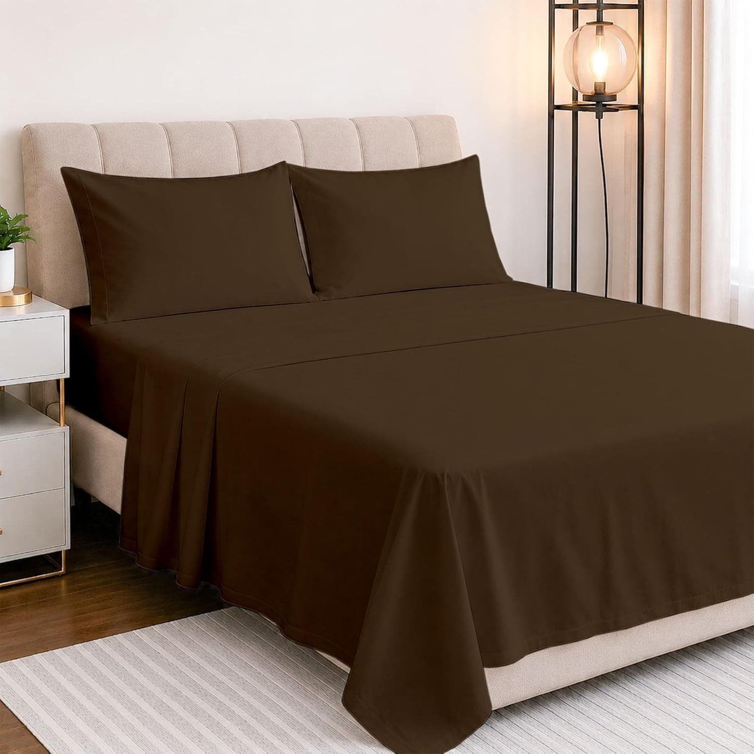 NON Sticky Cotton 4 Piece California King Extra Deep Pocket Sheet Set, 100% Egyptian Cotton, Fits 18" to 24" High Mattress, 72" x 84", Chocolate Solid