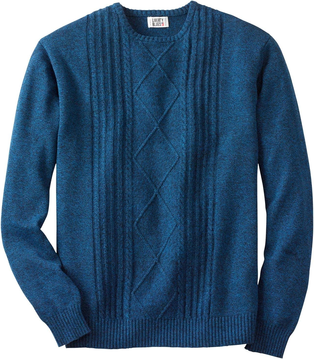 KingSize Liberty Blues Men's Big & Tall Crewneck Cable Knit Sweater