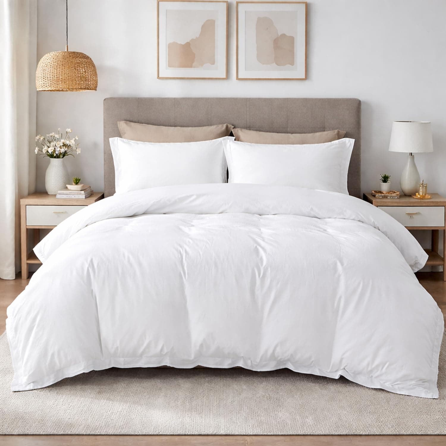 SLEEP-NEST Hotel Luxury Super King Duvet Cover Set - 108" x 98", 3 Piece All-Season with Zipper Closure & Corner Ties, 100% Egyptian Cotton - White