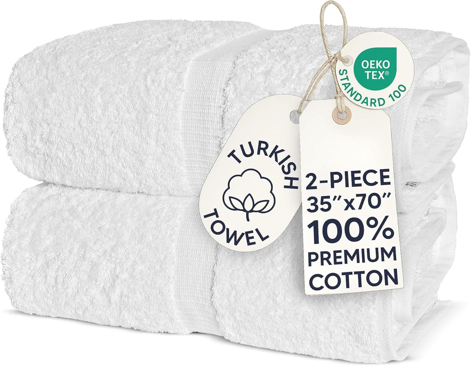 Chakir Turkish Linens 100% Cotton Premium Quality Turkish Bath Sheets (35''x70'') Large Bath Sheet Towels - Wh