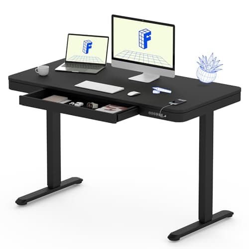 FLEXISPOT Comhar 48" Electric Standing Desk with Drawers, USB Charging Ports, Quick Assembly, Height Adjustable Sit Stand Computer Desk with Child Lock for Contemporary Home Office, Black