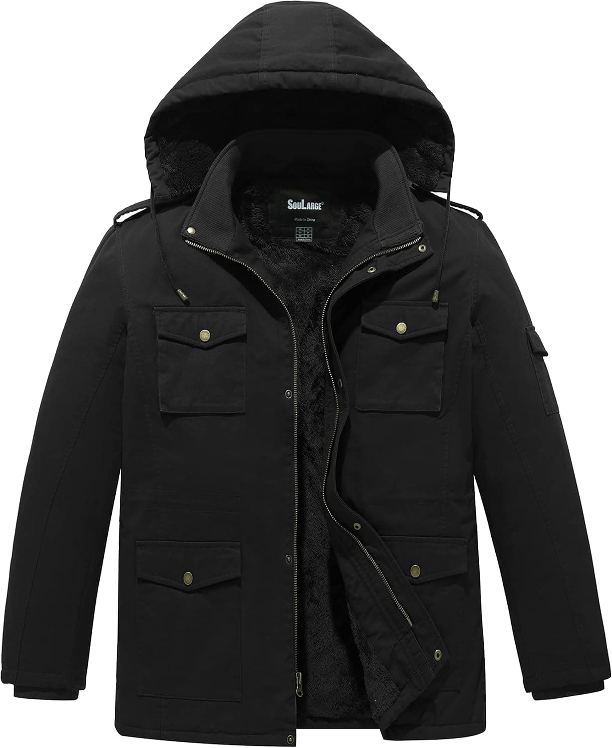 Soularge Men's Big and Tall Military Utility Cotton Parka Jacket