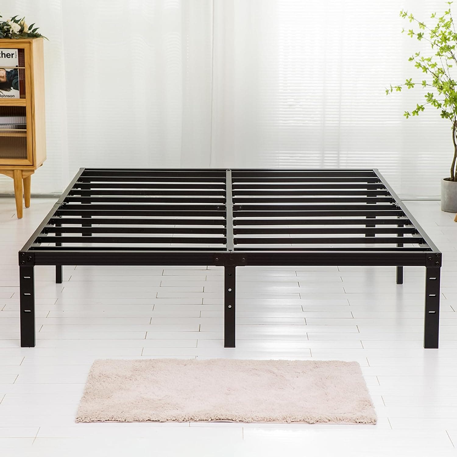 Wulanos Queen Size Bed Frame 18 inch Tall, 3500lbs Heavy Duty Metal Platform with Steel Slats, No Box Spring Needed, Black