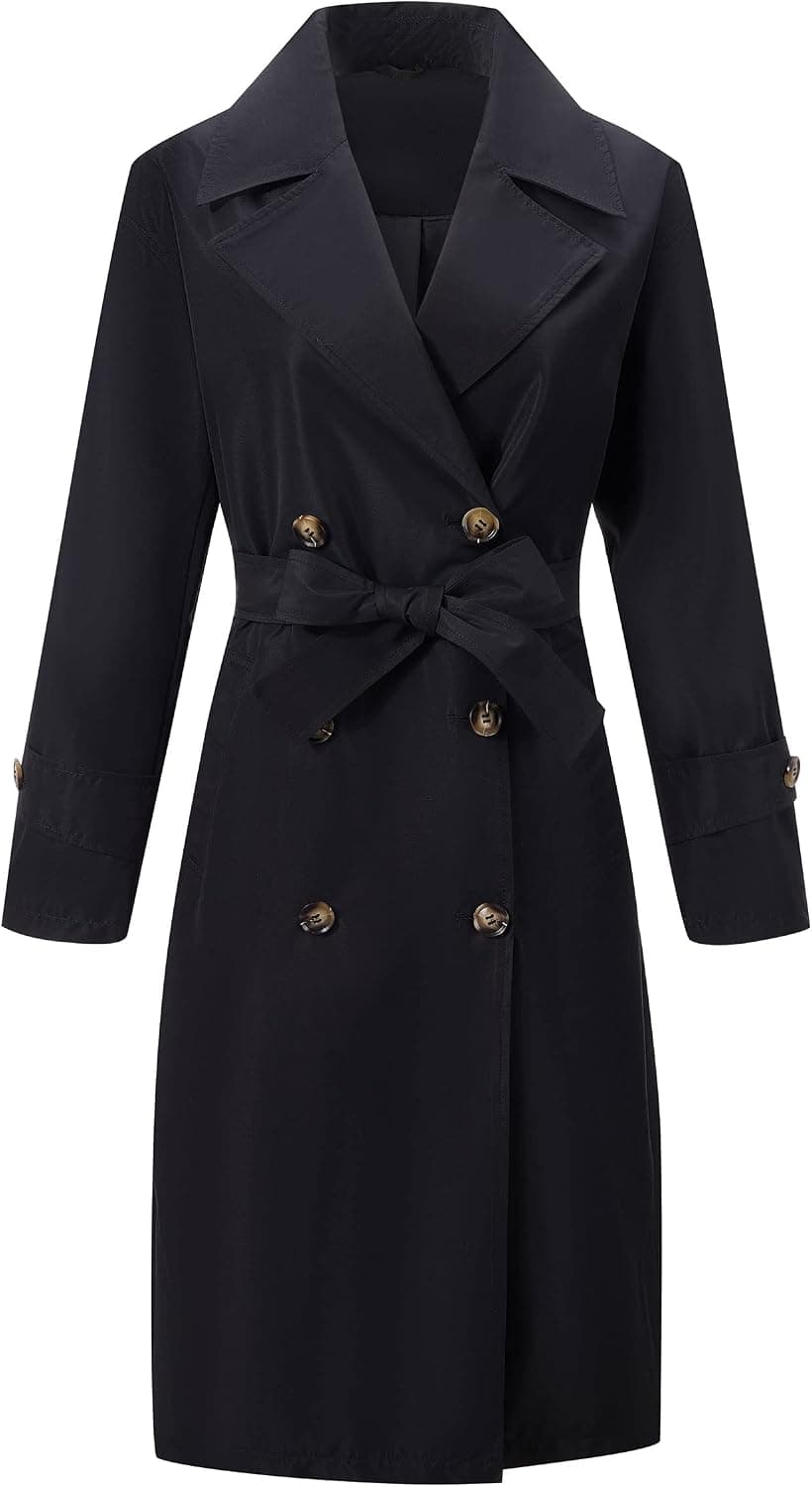 Bellivera Women Double-Breasted Trench Coat Fall Winter Fashion Long Jacket Classic Lapel Slim Overcoat with Belt