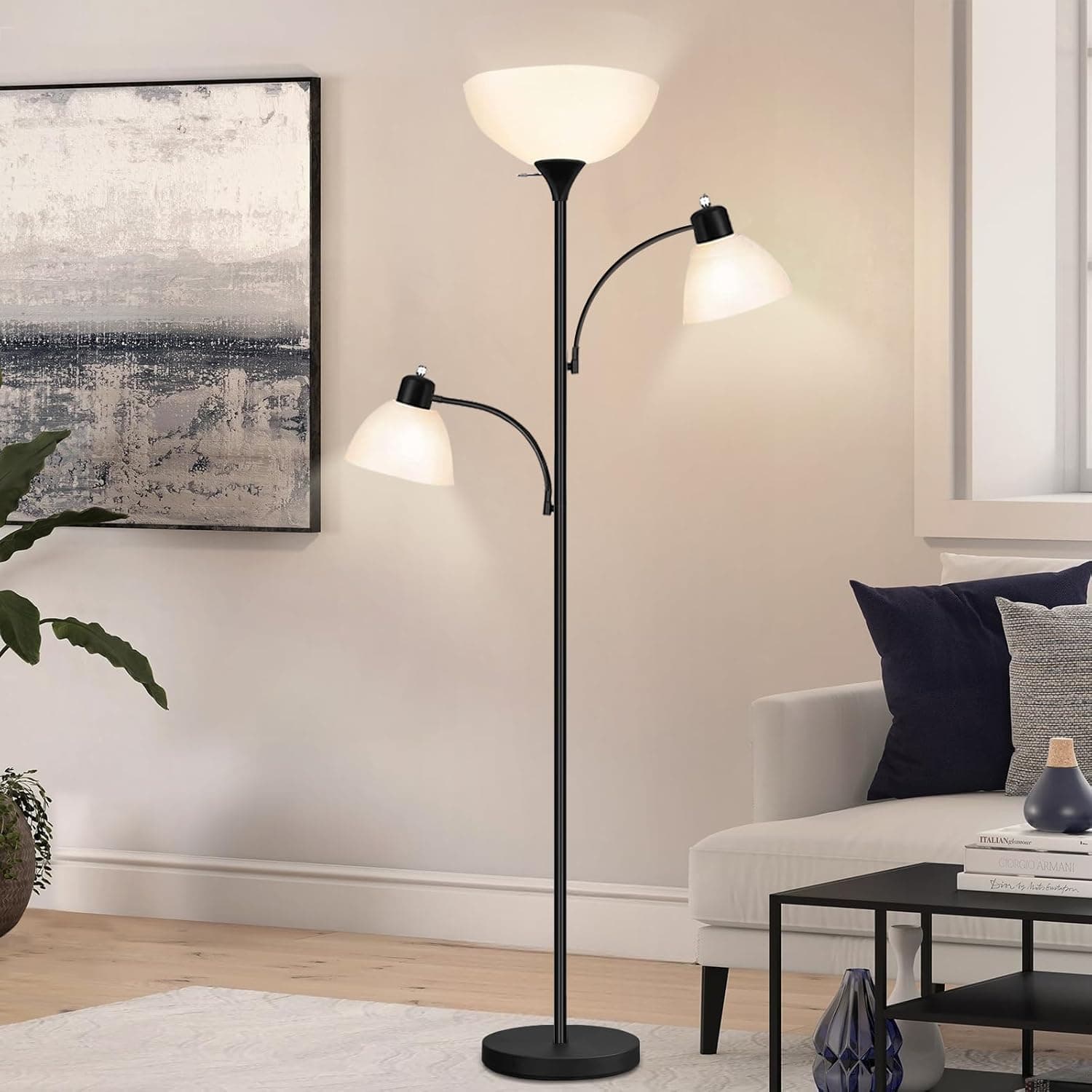 Luvkczc Floor Lamps for Living Room, 72" Tall Torchiere Floor Lamp with 8W Adjustable Reading Lights, Black Tree Floor Lamp