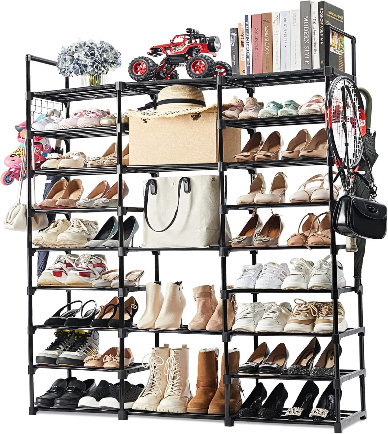 Mavivegue 9-Tier Metal Shoe Rack - Holds 50-55 Pairs, Tall Storage Shelf for Shoes, Boots