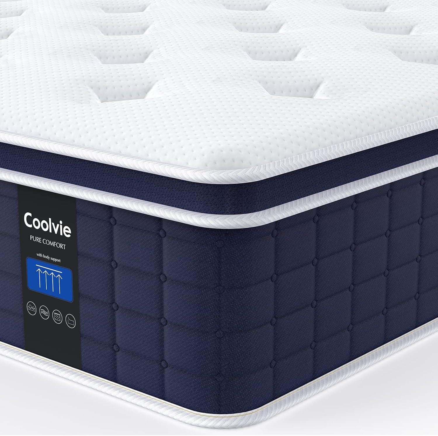 Coolvie 12 Inch Twin XL Mattress, Hybrid XL Twin Mattress in a Box, Medium Firm Feel, 3 Layer Premium Foam with Pocket Springs, 100-Night Trial