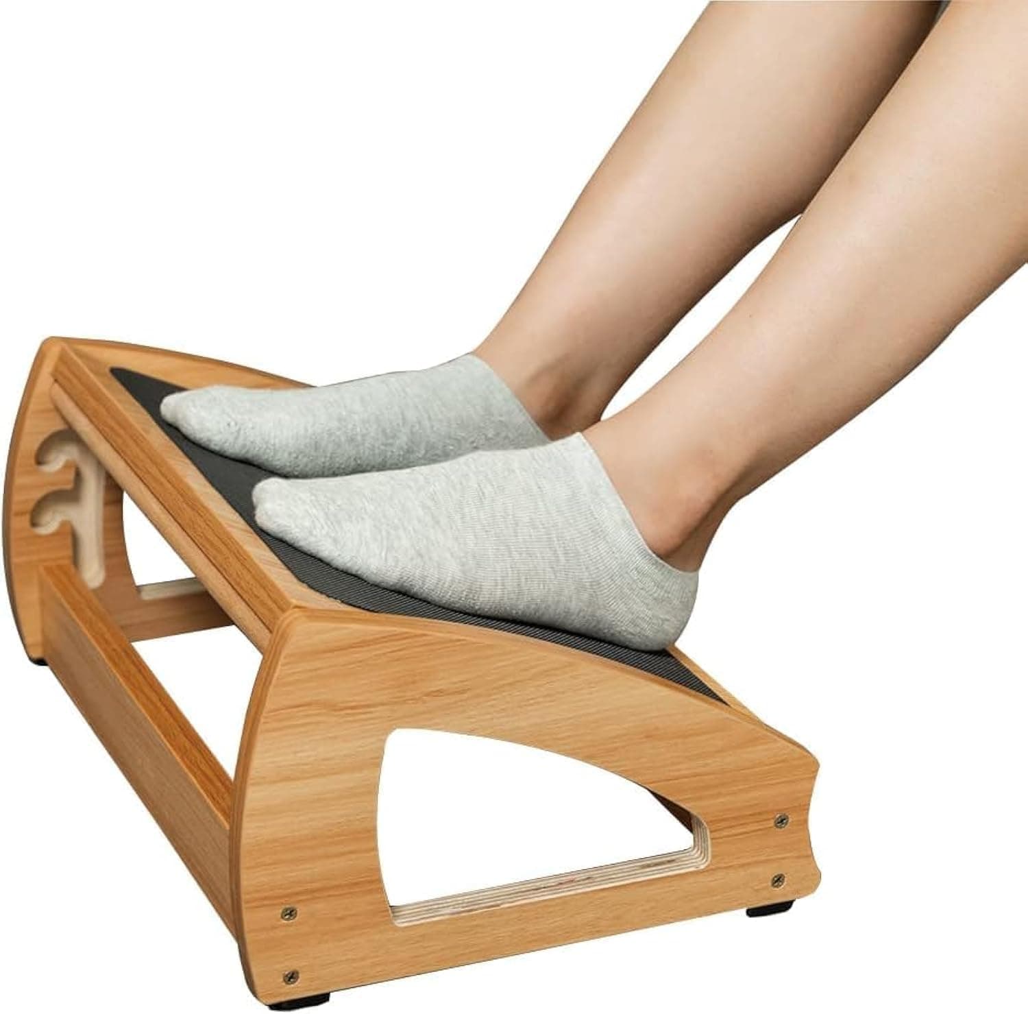 StrongTek Ergonomic Under Desk Footrest, 3 Adjustable Heights Wooden Footrest, Large Anti-Slip Surface, up to 400lbs (Natural)