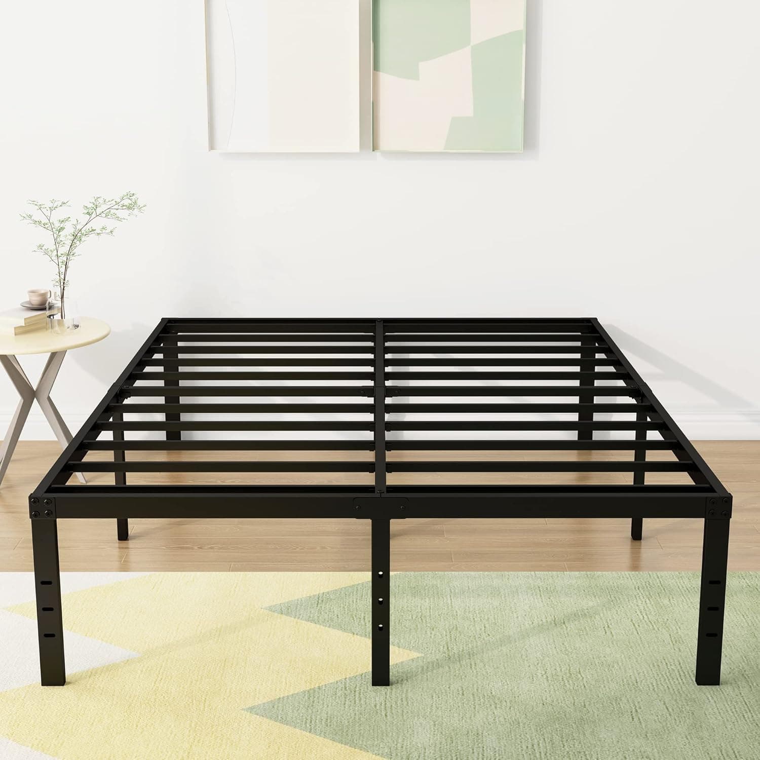 DiaOutro 18 Inch Queen Bed Frame Heavy Duty Metal Platform No Box Spring Needed, Maximum Storage, Black