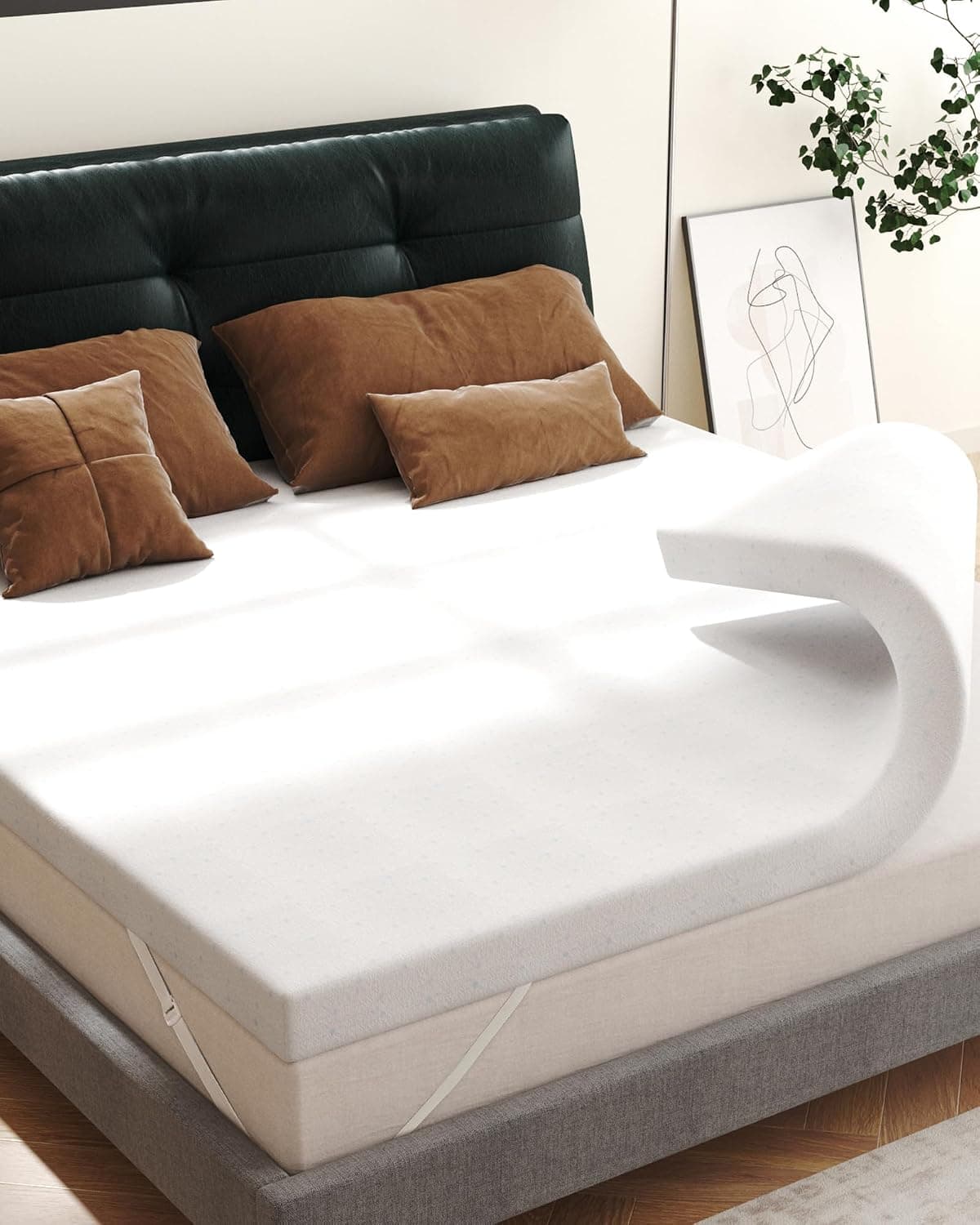 Ferlizer 3" Twin XL Memory Foam Mattress Topper with Cover & Corner Straps, CertiPUR-US