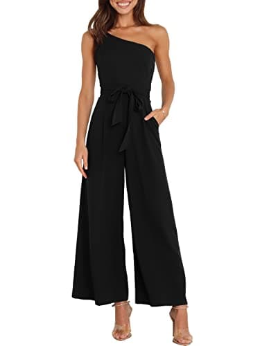 ANRABESS Women Summer Dressy Jumpsuits One Shoulder Sleeveless Casual Wide Leg Pants Romper Jumper 2025 Trendy Fall Outfits Black Medium