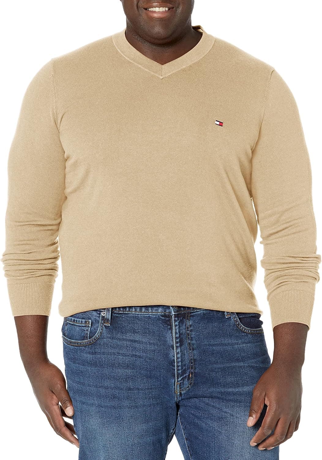 Tommy Hilfiger Men's Big and Tall Essential Long Sleeve Cotton V-Neck Pullover Sweater