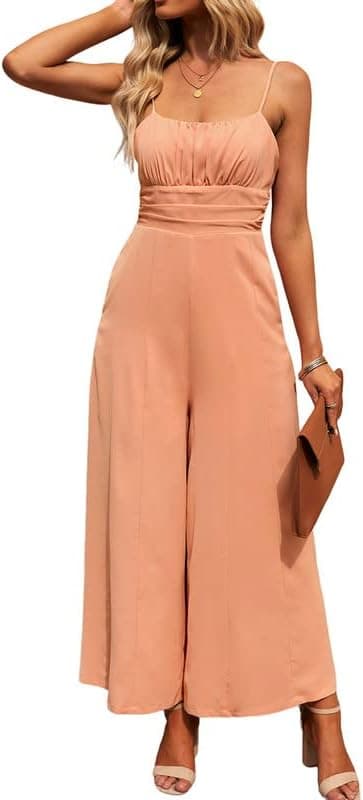 Dokotoo Womens Casual Jumpsuits Dressy Wide Leg Solid One Piece Sleeveless Tie Back Formal Long Pant Romper with Pockets