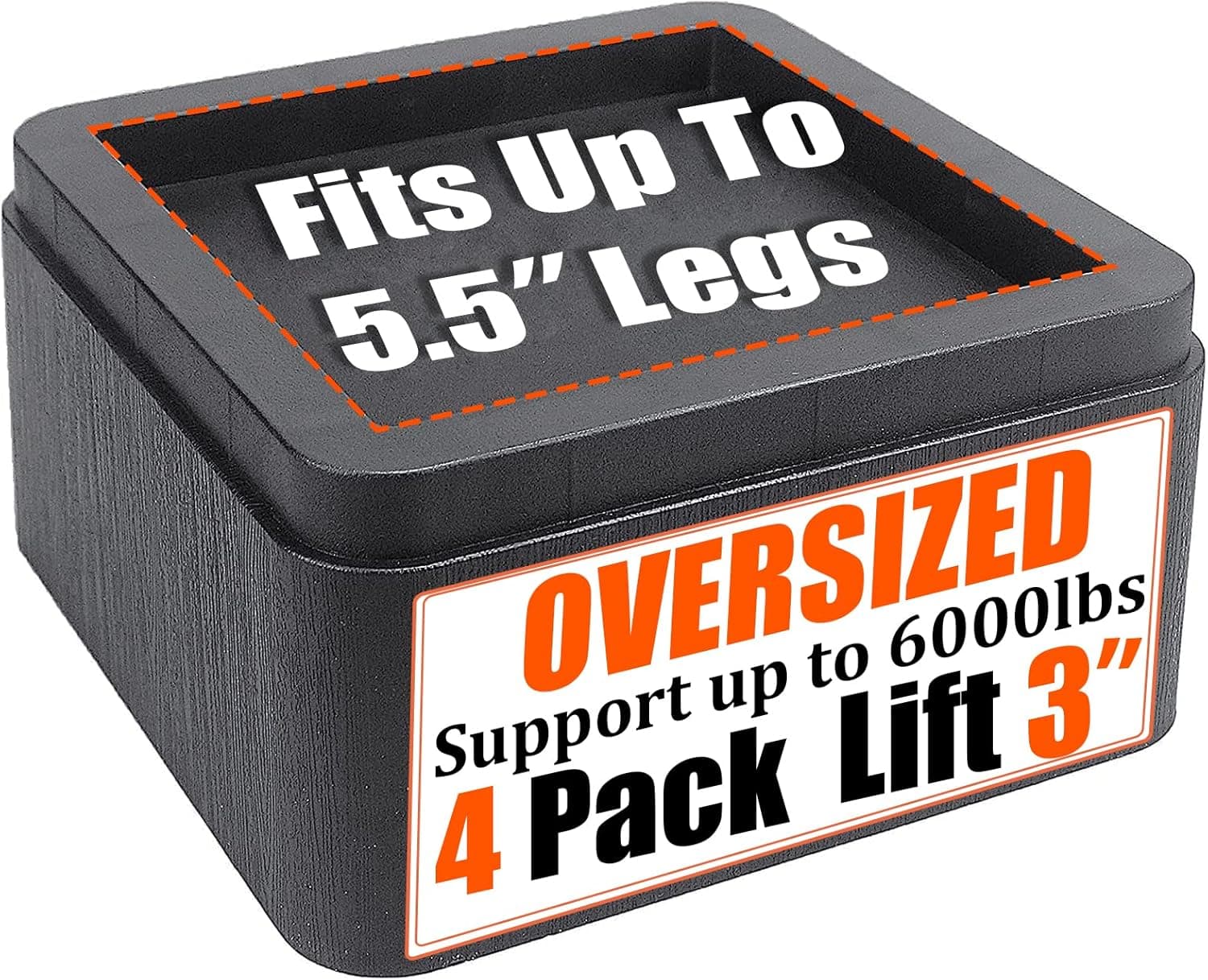 MYMULIKE Heavy Duty Bed Risers 3 Inch, Fit Up to 5.5" Legs, Support 6000 lbs, Stackable 6/9 Inch Blocks