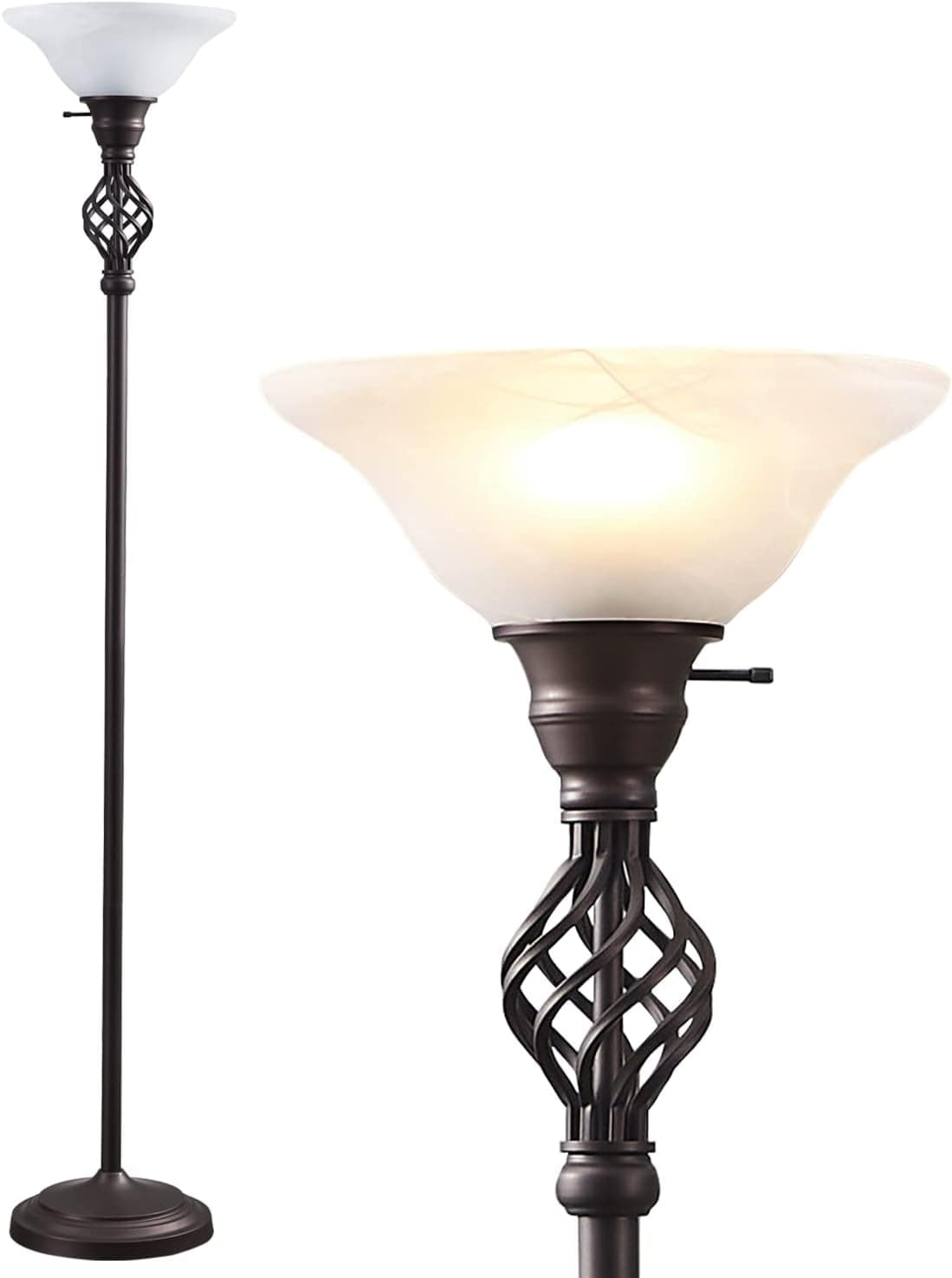 RAYINIGHT Torchiere Floor Lamp, 72-Inch LED Standing Reading Light with Glass Shade, Red Brown