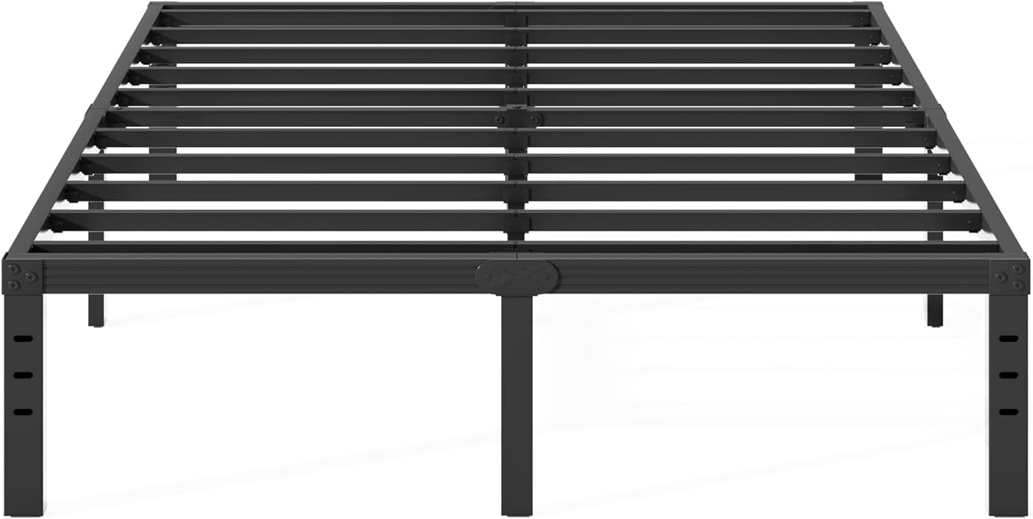 Neslime 18 Inch High Queen Bed Frame No Box Spring Needed, Heavy Duty Metal Platform for Heavy People, Black