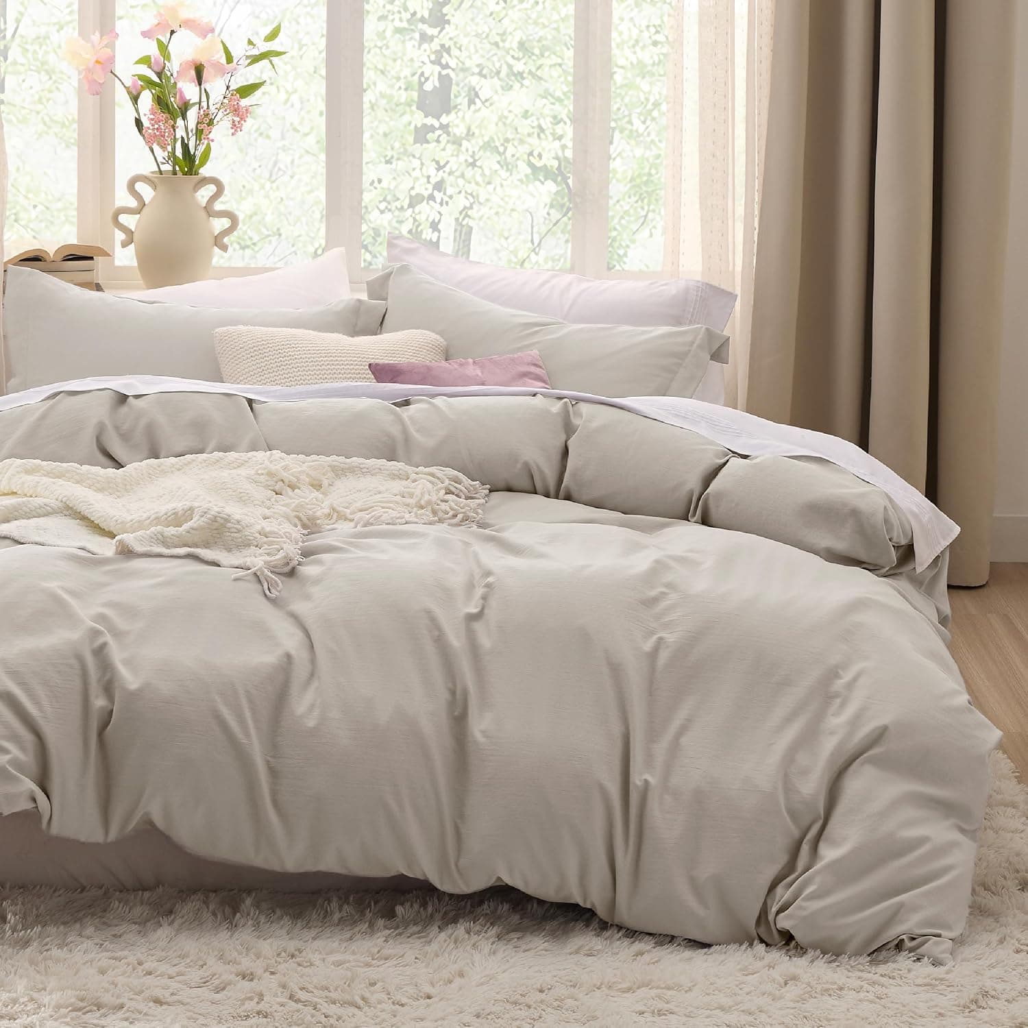 Bedsure Oversized King Duvet Cover - 3 Pieces Prewashed Cotton-Like Polyester Bedding Set, 1 Duvet Cover 120x98 Inches with Zipper Closure & 2 Pillow Shams, Linen