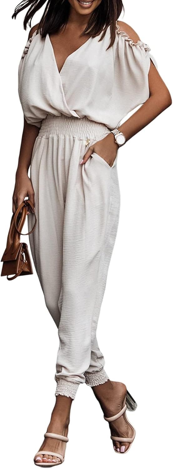 Dokotoo Jumpsuits for Women Dressy One Piece Lightweight Long Pants Resort Wear Rompers High Waist