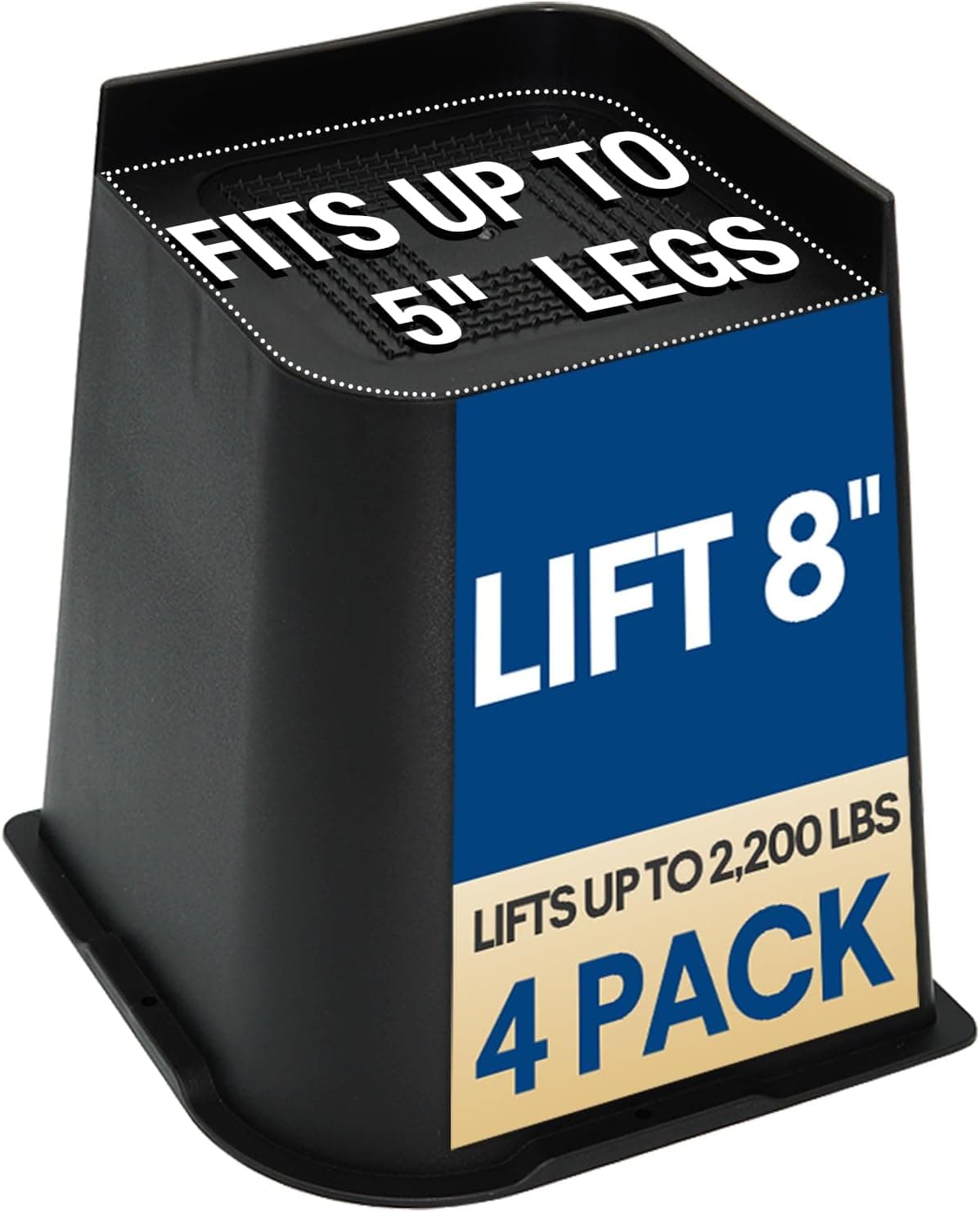 FONDDI 8" Bed Risers Heavy-Duty Lifter, Support up to 2200 Lbs, Black 4 Pack