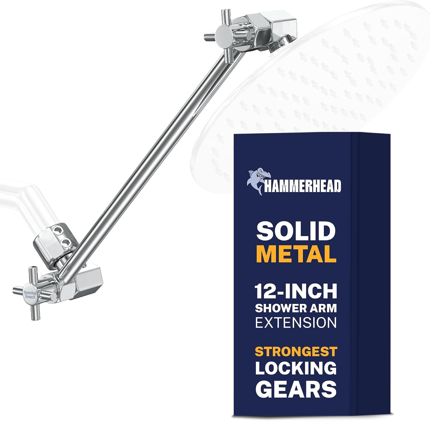 HammerHead Showers Solid Metal 12-Inch Adjustable Shower Extension Arm - Raises Showerhead Height, Supports up