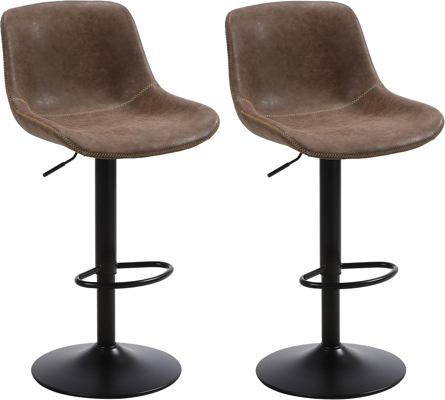 Ermnois Bar Stools Set of 2, Swivel Counter Height Barstools with Back, Adjustable PU Leather