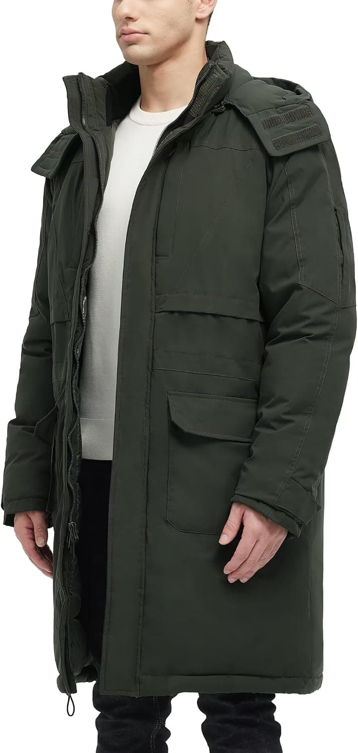 Rejork Men's Extra Long Parka Winter Coat Hooded Puffer Jacket