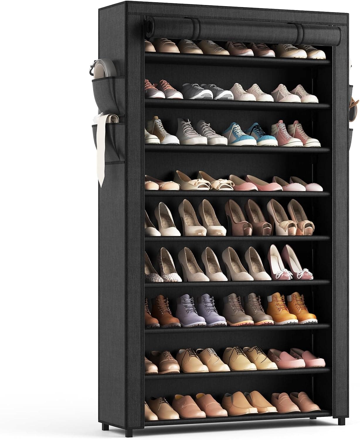 LANTEFUL Shoe Rack with Covers - 10 Tiers Tall Shoe Rack Organizer 40 Pairs Vertical Shoe Storage